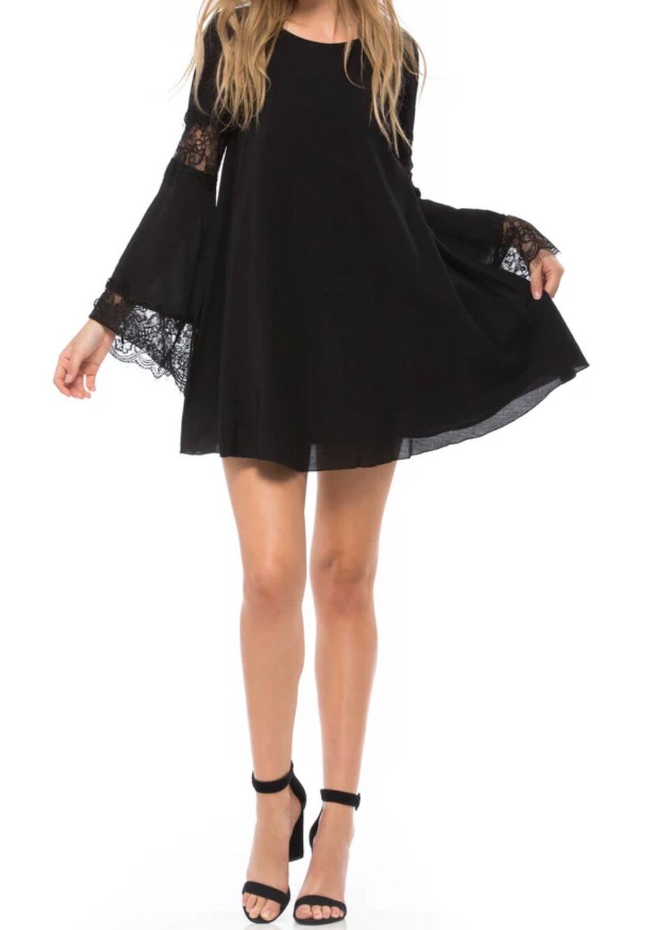 $195 For Love & Lemons Festival Mini Dress Small Black Bell Sleeve Lace